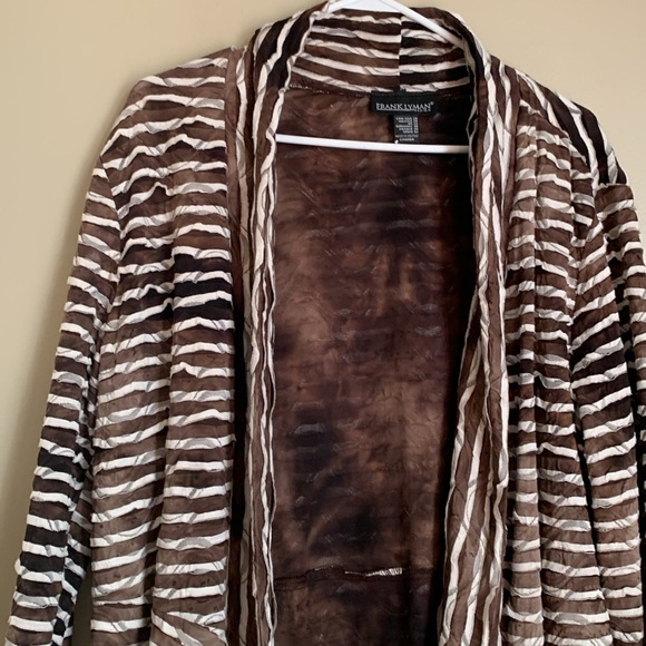 Frank Lyman Animal Print cardigan textured burnout stripes asymmetrical holiday - Picture 5 of 7